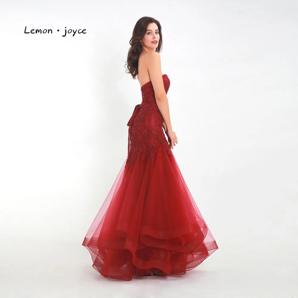 Lemon joyce винно красные вечерние платья русалки Длинные 2019 из кружева бисера