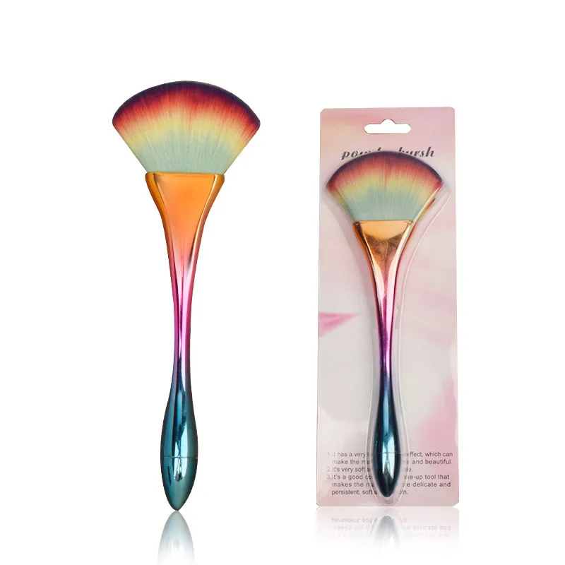 

Профессиональная Радужный веер форма отдельные Кисточки для макияжа тонкая ручка красочная кисть рассыпчатый вентилятор для пудры кисть д...