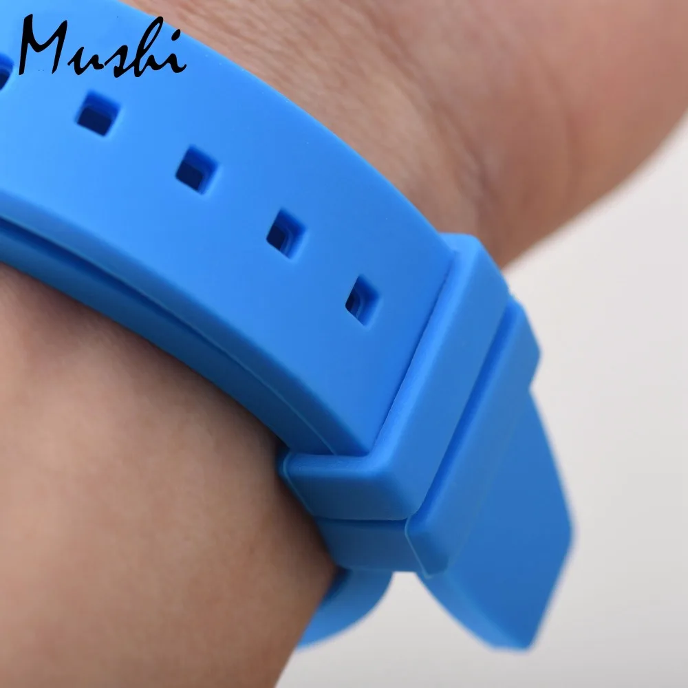 MS силиконовый ремешок для часов черный дайвер резиновый с матовой застежкой из