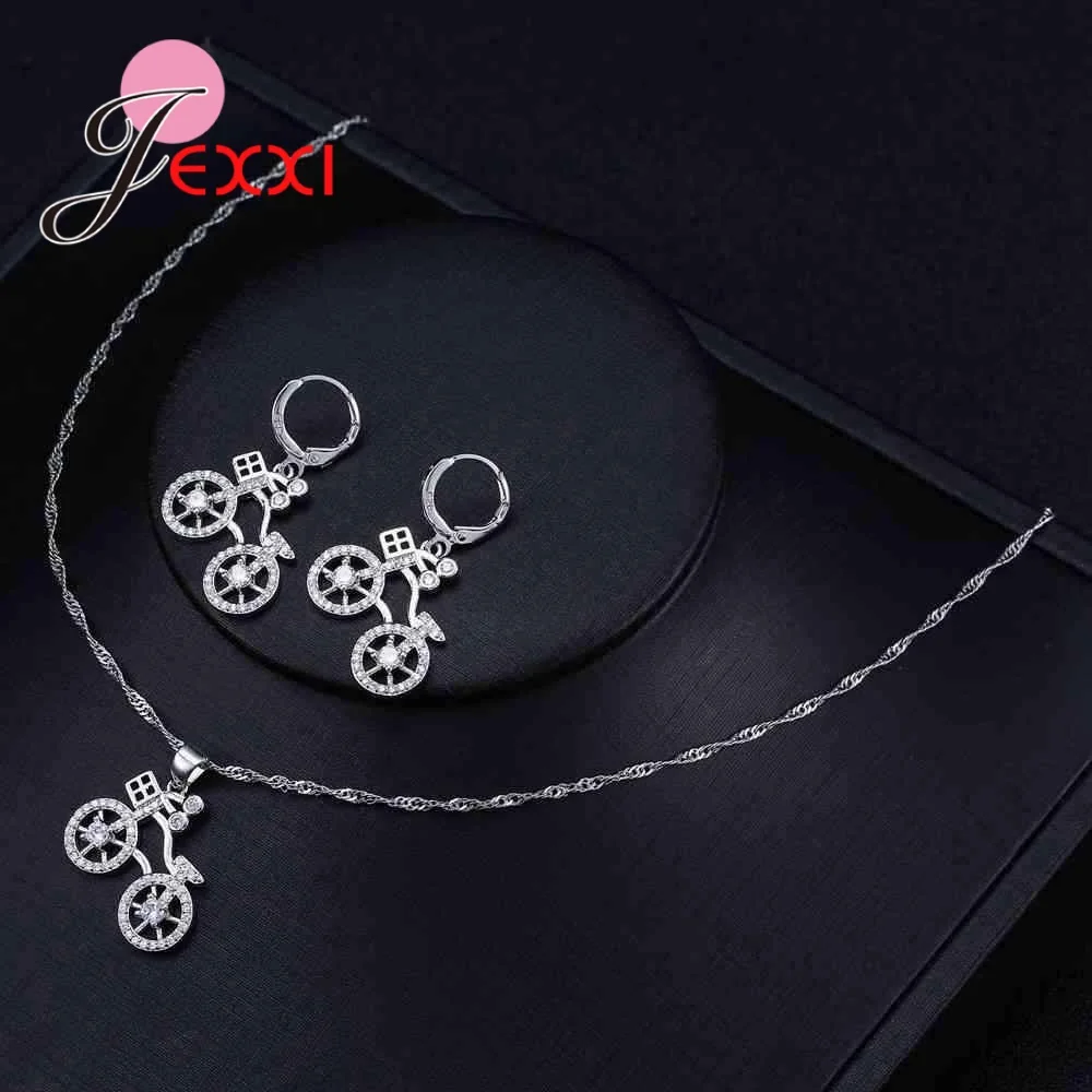 Original Bicycle Pendants Necklace Drop Earrings Set Party 925 Sterling Silver Jewelry Fashion Cubic Zircon Jewellery | Украшения и