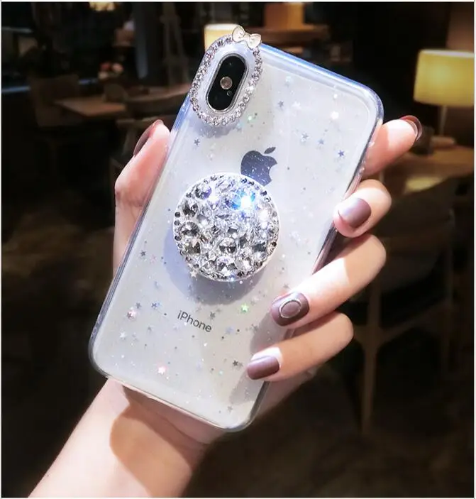 Роскошный модный чехол со стразами для телефона iPhone Xs max 6 7 8 plus Ювелирный Прозрачный мобильный телефон tide