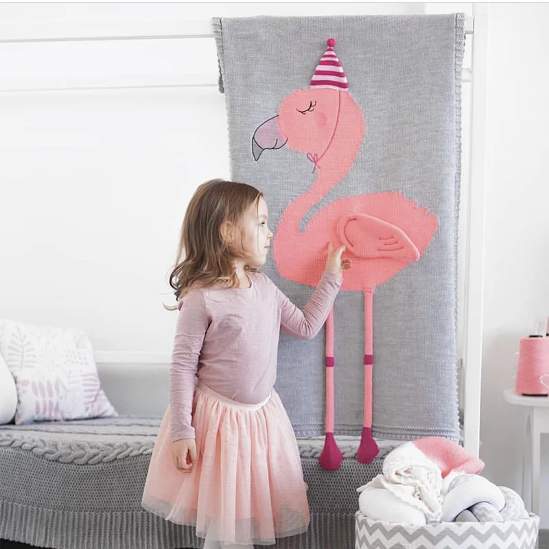 Серый 3D коврик с фламинго для новорожденных Вязаный рождественский младенцев