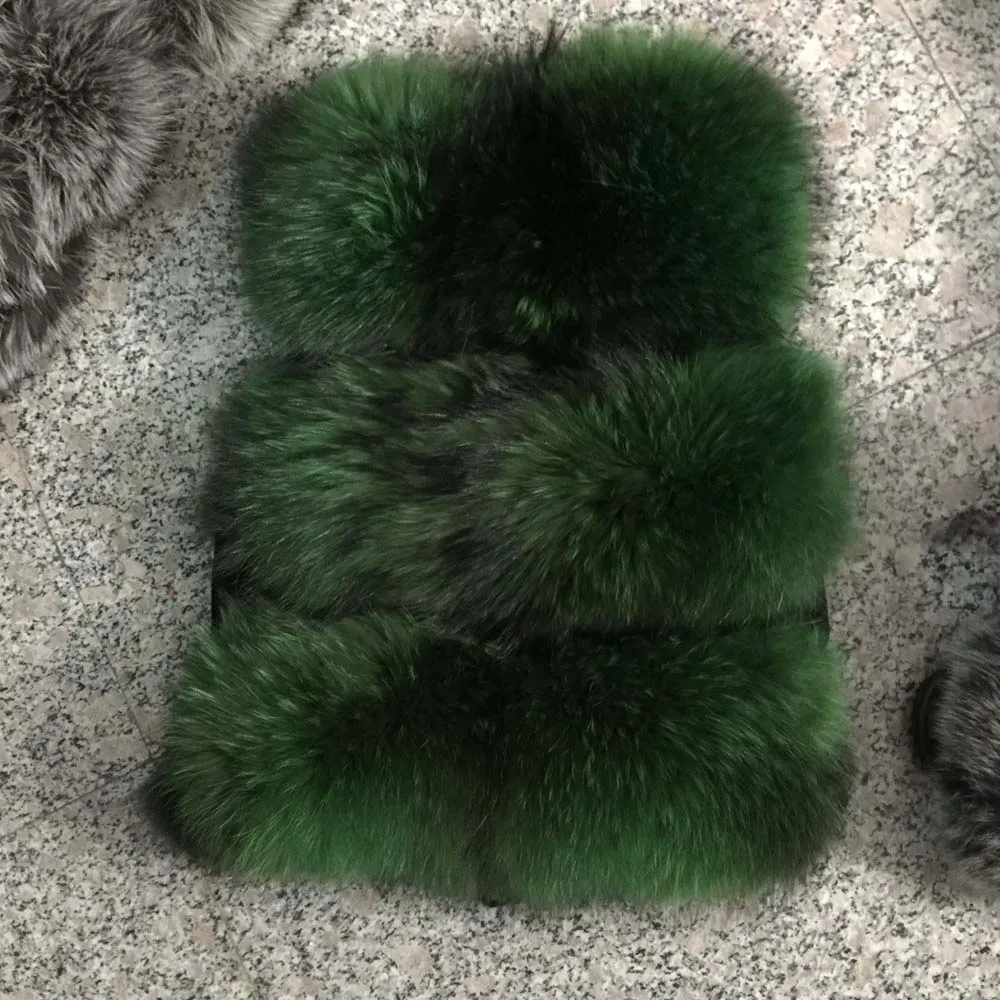 Green JKKFURS Новинка года поступления натуральный мех жилет для женщин из натуральной енота меховой жилет короткая куртка зимняя мода 3 ряда S1150SJ - Цвет: Green