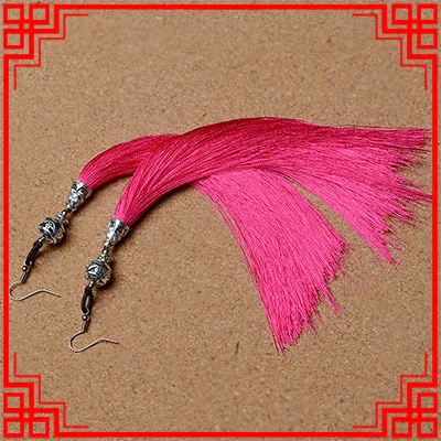 Крупные женские этнические Винтажные серьги розово-красные с бахромой китайские