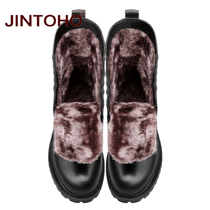 Мужские зимние ботинки JINTOHO из 2017 натуральной кожи мужские кожаные до середины