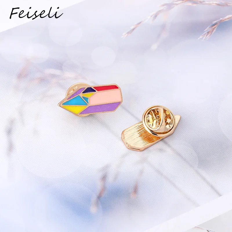 Feiseli Brand New Colorful Shiny Prismatic Pencil Shape Stars Brooch For Women Lovely Mini Metal Cartoon Corsage Gift | Украшения и