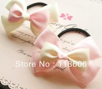 free shipping pink hairbow ponytail holder girl hairbow elastic hair band
