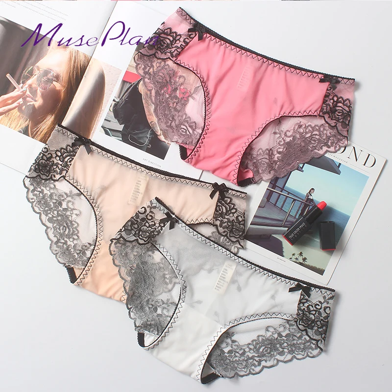 Трусы женские с вышивкой пикантные воздухопроницаемые удобные треугольные из