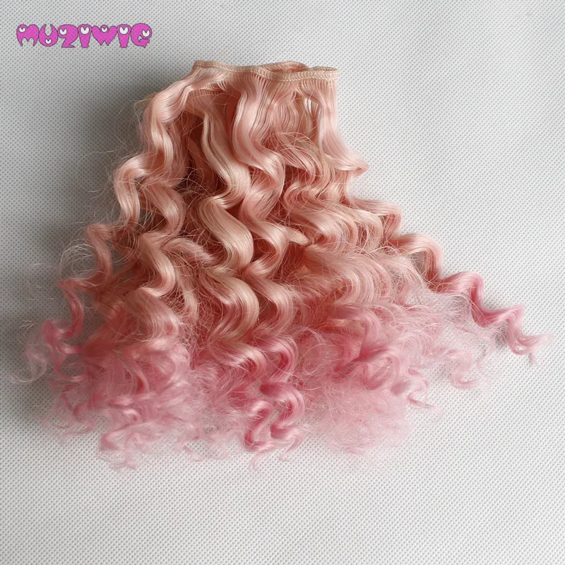 

5Pcs/lot 15*100cm Synthetic Multicolor Gradient Screw curly hair wefts Extensions for BJD/American Dolls DIY Accessories