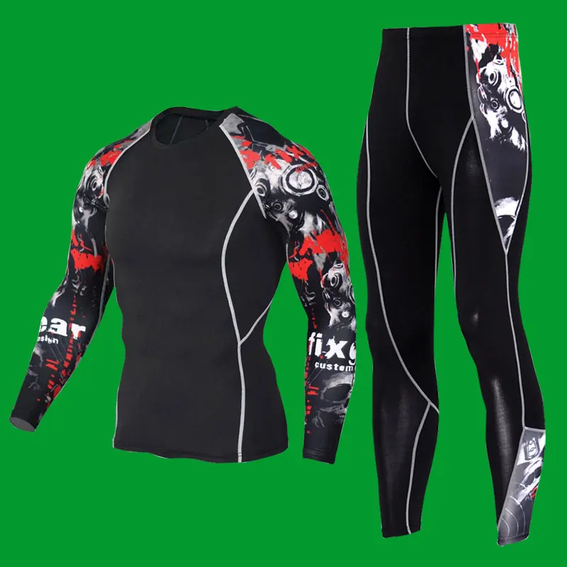 Новинка 2018 Мужская компрессионная футболка комплект облегающие рубашки с