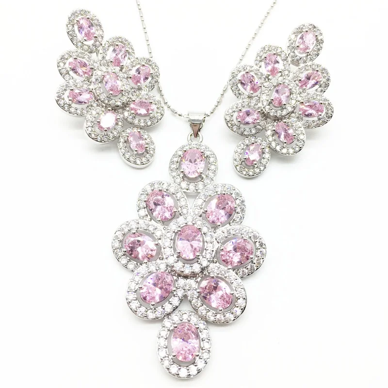 Кубический цирконий индийское серебро 925 Ювелирные наборы для женщин розовый