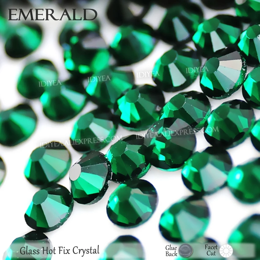 Emerald Высокое качество Горячая фиксация Стразы SS6 SS10 SS16 SS20 SS30 Стразы плоская задняя часть исправление камней Кристаллы Блестки для DIY одежды платье - Цвет: Emerald