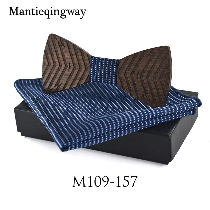 Mantieqingway MensWood Bowtie комплекты носовых платков для свадьбы деловая деревянная