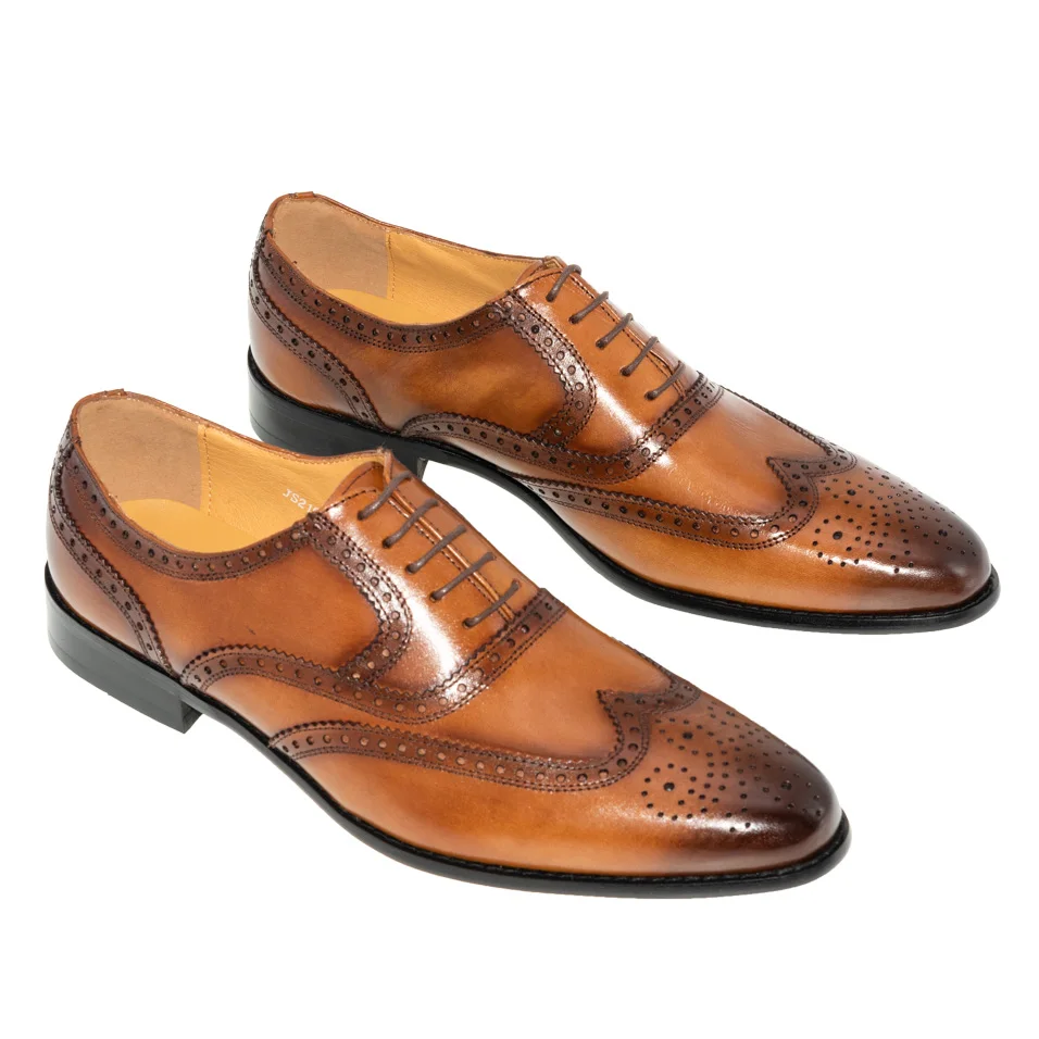 туфли мужские натуральная кожа пуанты коричневое цвета brogue указал палец бренд