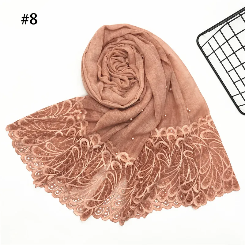 s67 peach 1 шт., сплошной цвет, две стороны, кружево, женский платок, хиджаб, шаль, мусульманский шарф, с жемчугом, простая прострочка, Женский малазийский хиджаб - Цвет: s67 peach