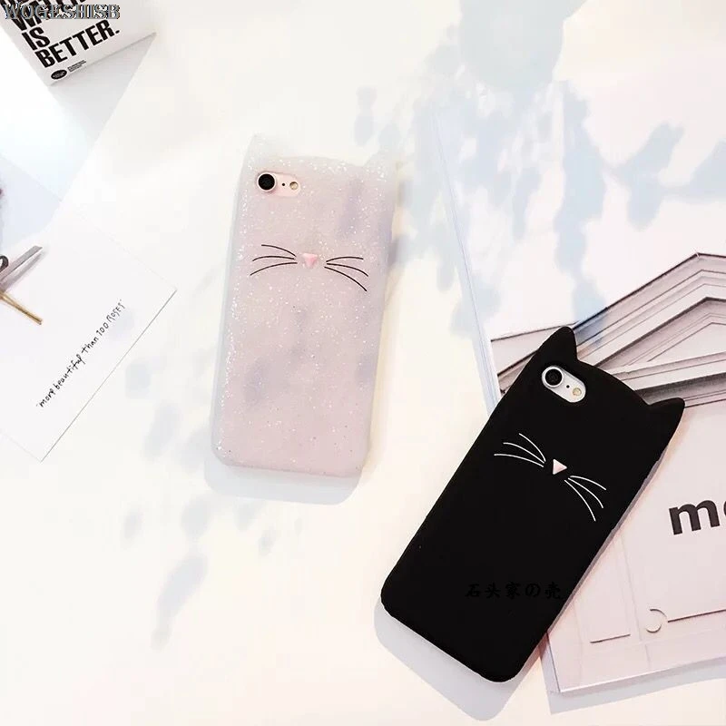 3D Rubber Phone cases for iPhone X XS MAX XR Smile Black Cat Ear Beard Soft Silicone Case 4 4S 5 5S SE 6 6S 8 7 Plus |