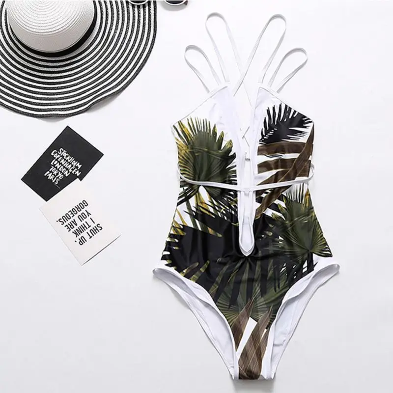 Женский купальник бикини с принтом в виде листьев пуш ап подкладкой женский
