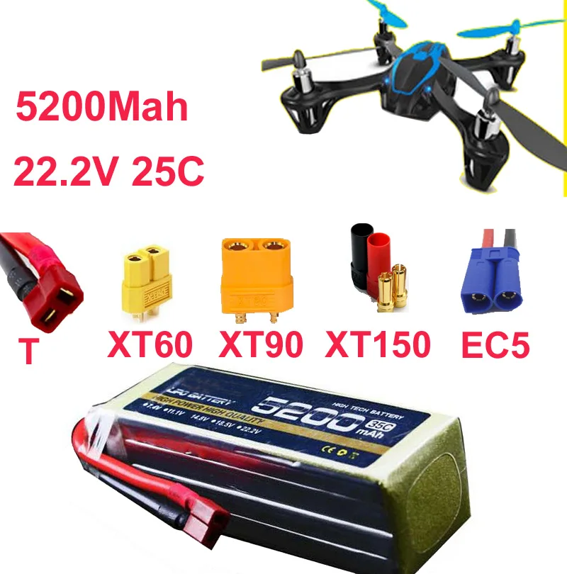 

High Rate 25C Battery 6S 22.2V 5200Mah Model Plane Aircraft Li-poly Cell for Drone Batteries FPV Power Supply Low Resistance