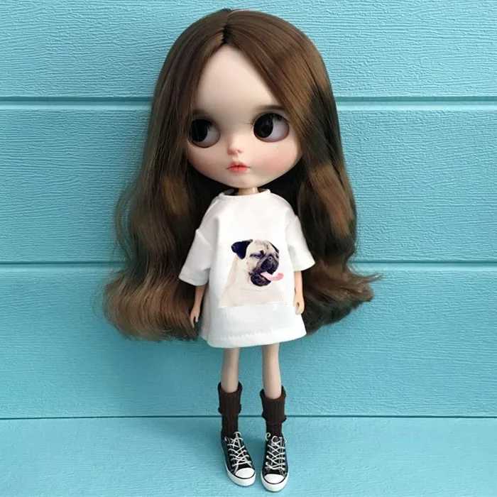 1/6 Fashion Doll Clothes White Long T-shirt outfit for Blyth OB27 Pullip Licca Doll Accessories 30cm Clothing for barbie