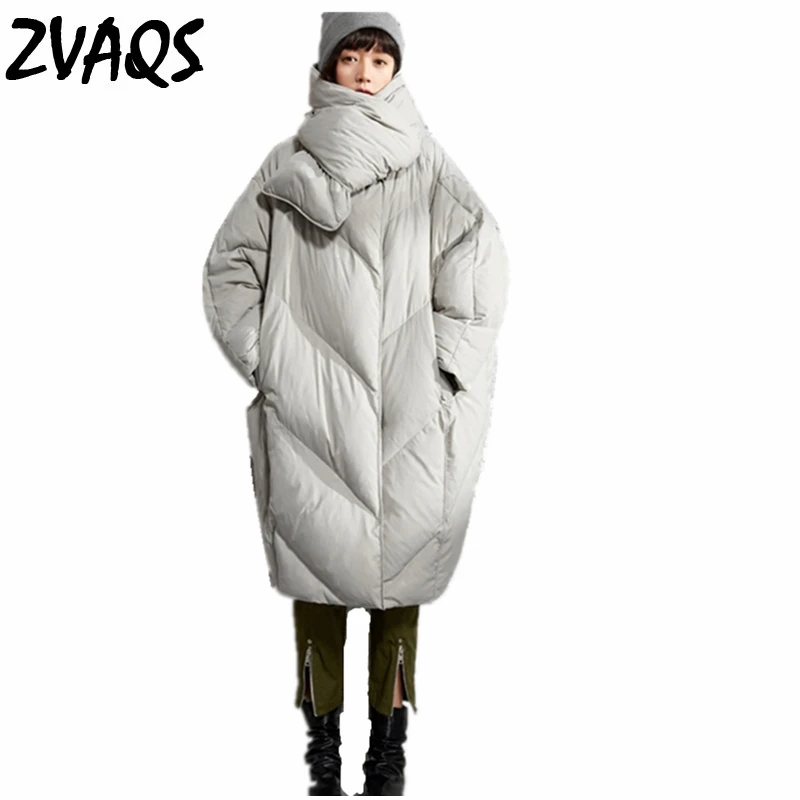 Zvaqs 2018 Новая мода Специальный Дизайн женского белая утка воротник шарф свободные