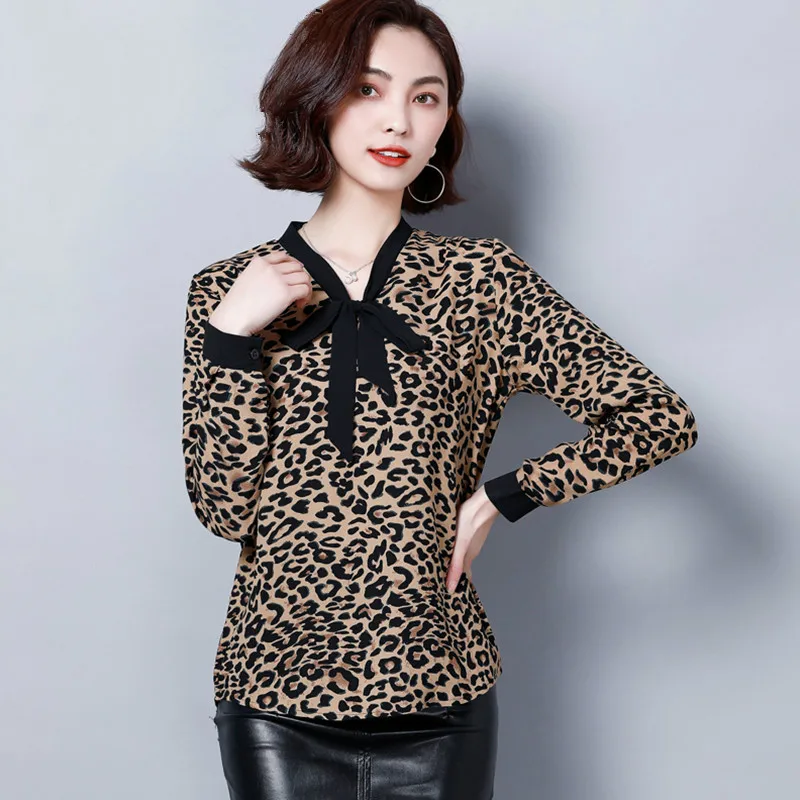 Женская блузка модная новинка весны 2019 Женские топы и блузки леопардовой