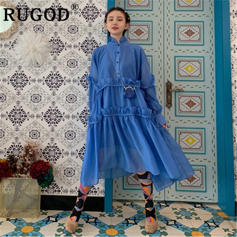 Женское платье с оборками RUGOD винтажное Длинное свободное расклешенными