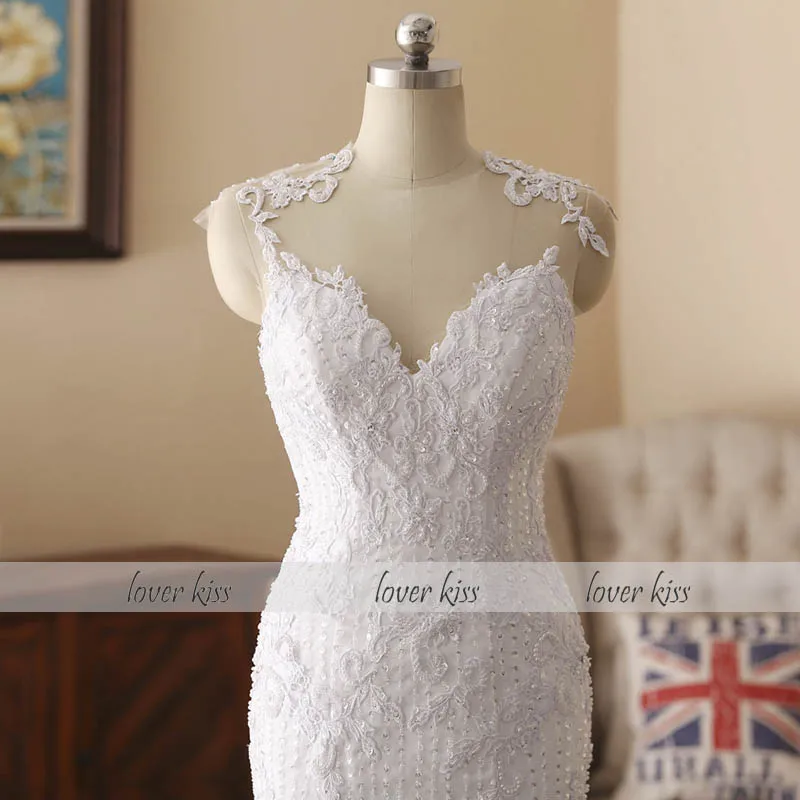 Lover Kiss robe de mariee Роскошные кружевные свадебные платья русалки платья для женщин Свадебные платья с жемчугом прозрачные платья de novia