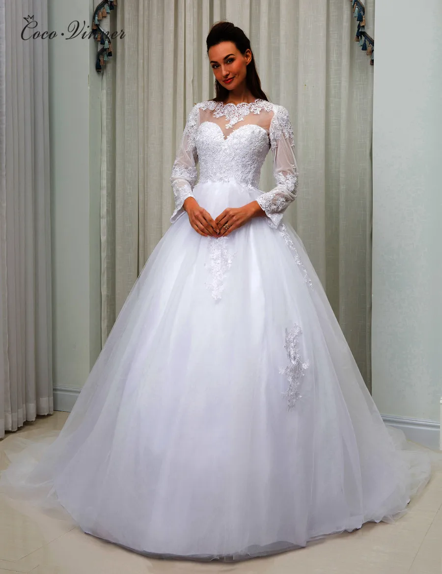 Кружевное винтажное свадебное платье 2021 бальное с аппликацией длинным рукавом и