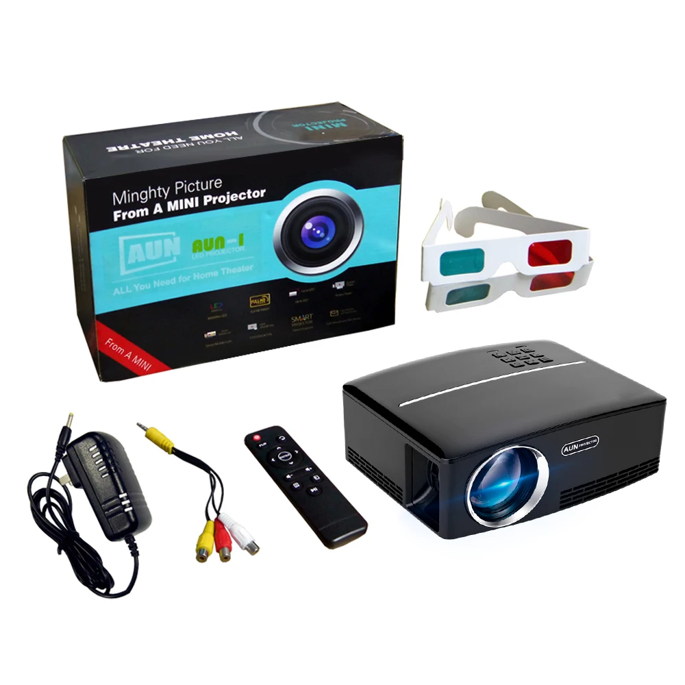 Мини проектор AUN1 1800 люмен светодиодный в HD VGA USB порт. 28 шт. hd с бусинами|aun projector|hd