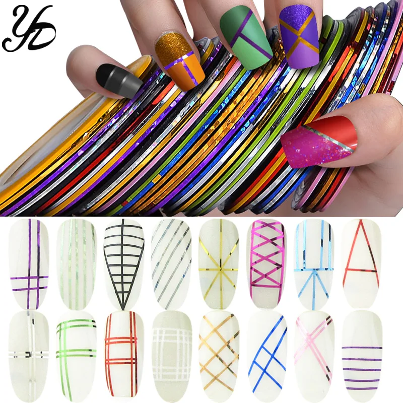 1 Набор/5 шт. в партии цветная Серебристая золотистая полоска для ногтей клейкие