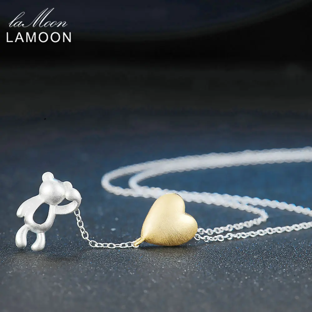 LAMOON 2017 New WireDrawing Love Heart &amp Little Bear Pendant Necklace 925-Sterling-Silver 2 Colors Jewellery for Women NY011 | Украшения