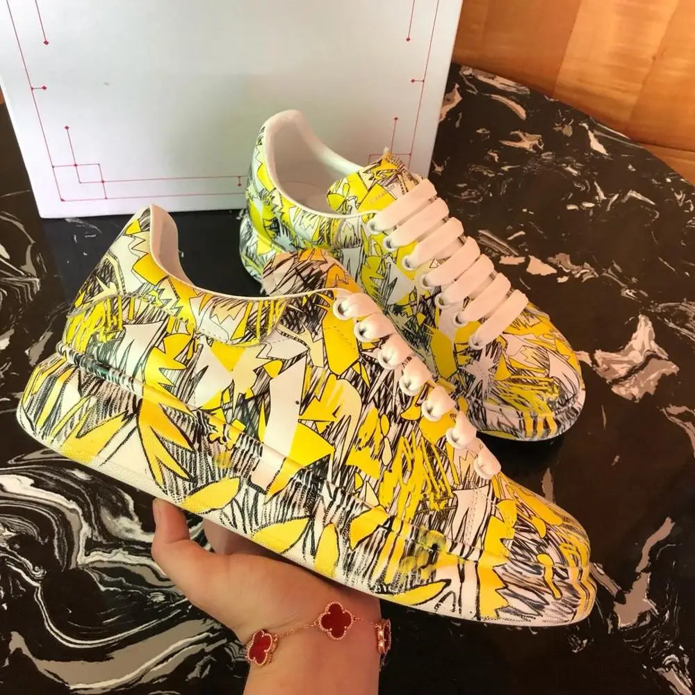 

Brand Shoes Women Genuine Leather Silk Cow Leather Shoes Casual Sneakers Graffiti Couple shoes Zapatos De Mujer Shoes Fashion