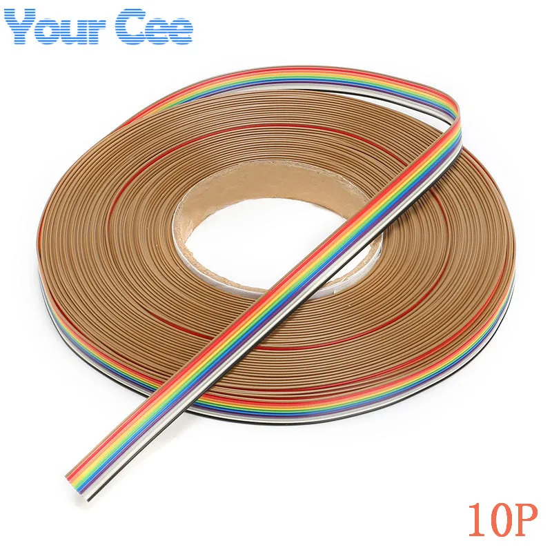 5 м/лот 1 27 мм 10 контактов плоский цветной Радужный ленточный кабель проводка