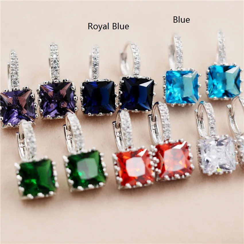Almei квадратные серьги для женщин с синим фиолетовым камнем серебряные бриллианты
