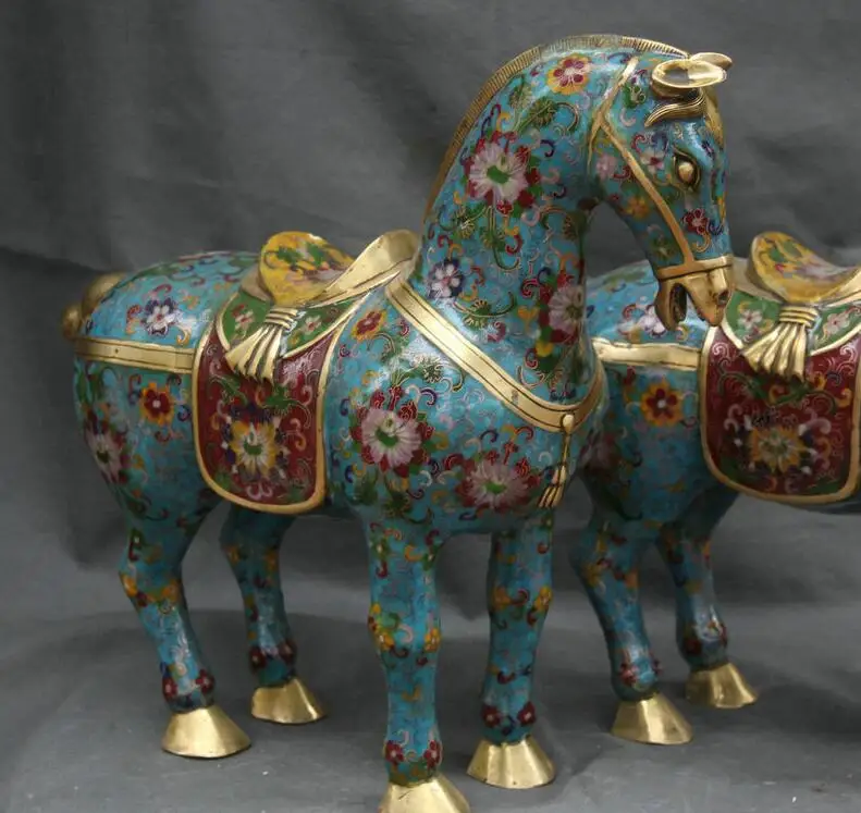 18 8 &quotфарфор бронза перегородчатый эмаль стенд Зодиак Год лошади лошадей Статуя