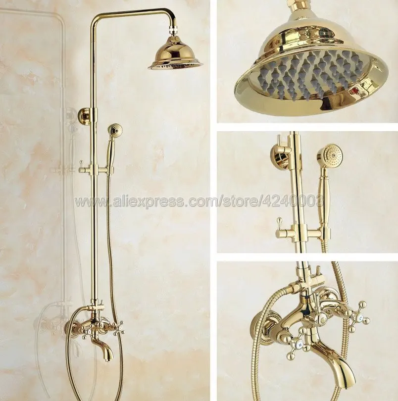 

Роскошный золотой настенный смеситель для душа, дождевая Душевая система для ванной комнаты, Набор смесителей для ванны с ручным распылителем Kgf446