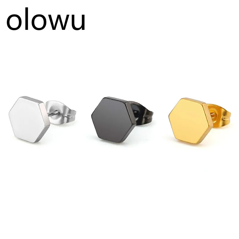 Маленькие серьги olowu 2018 из нержавеющей стали черного и золотого цвета женские
