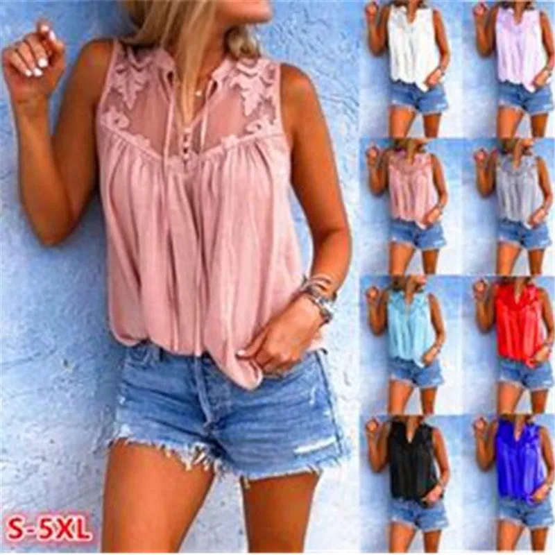 Женская Повседневная летняя кружевная блузка без рукавов сексуальный топ Bohe