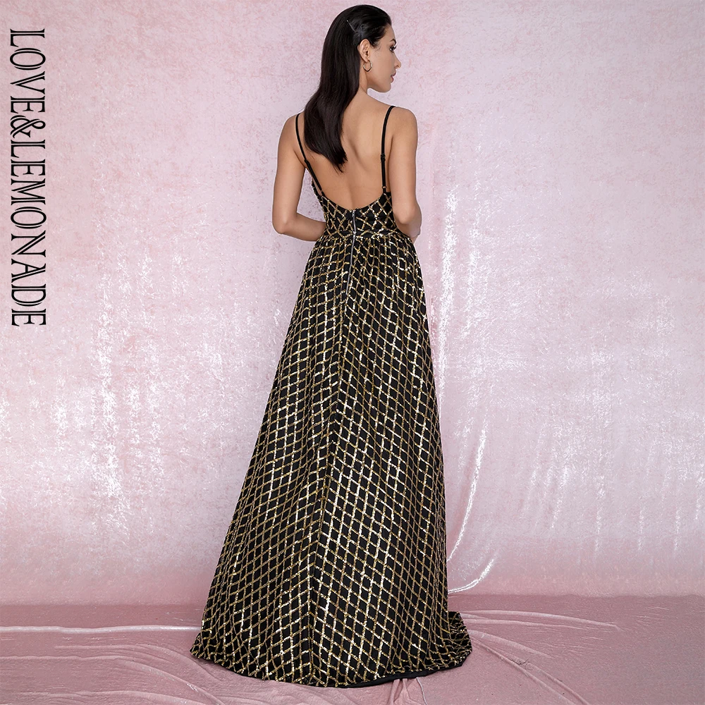 Женское платье в клетку LOVE & LEMONADE облегающее макси из двух частей с V образным