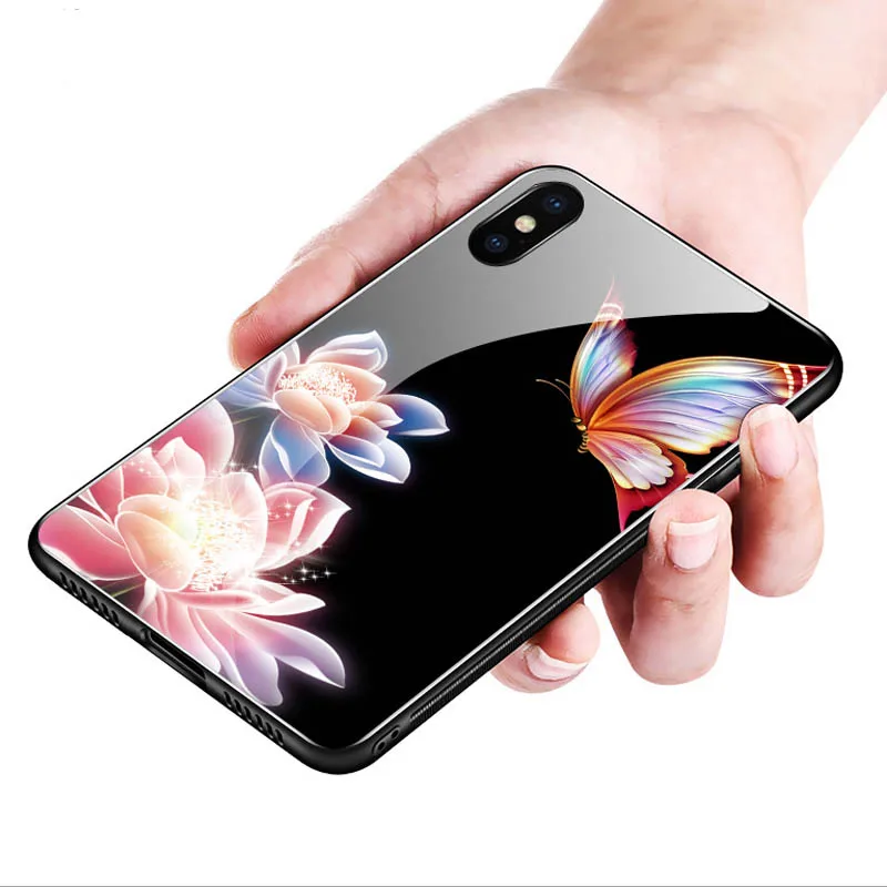 Закаленное стекло i 8 чехол для телефона iPhone Plus 7 6 S Тонкий силиконовый X XR XS MAX милый