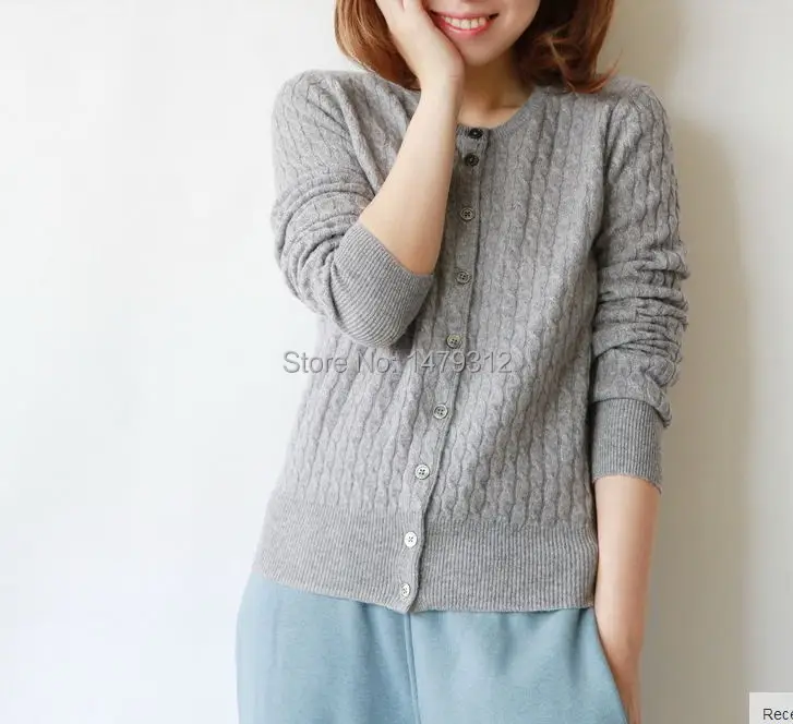 Женский кашемировый свитер утепленный кардиган с цветами из пеньки |