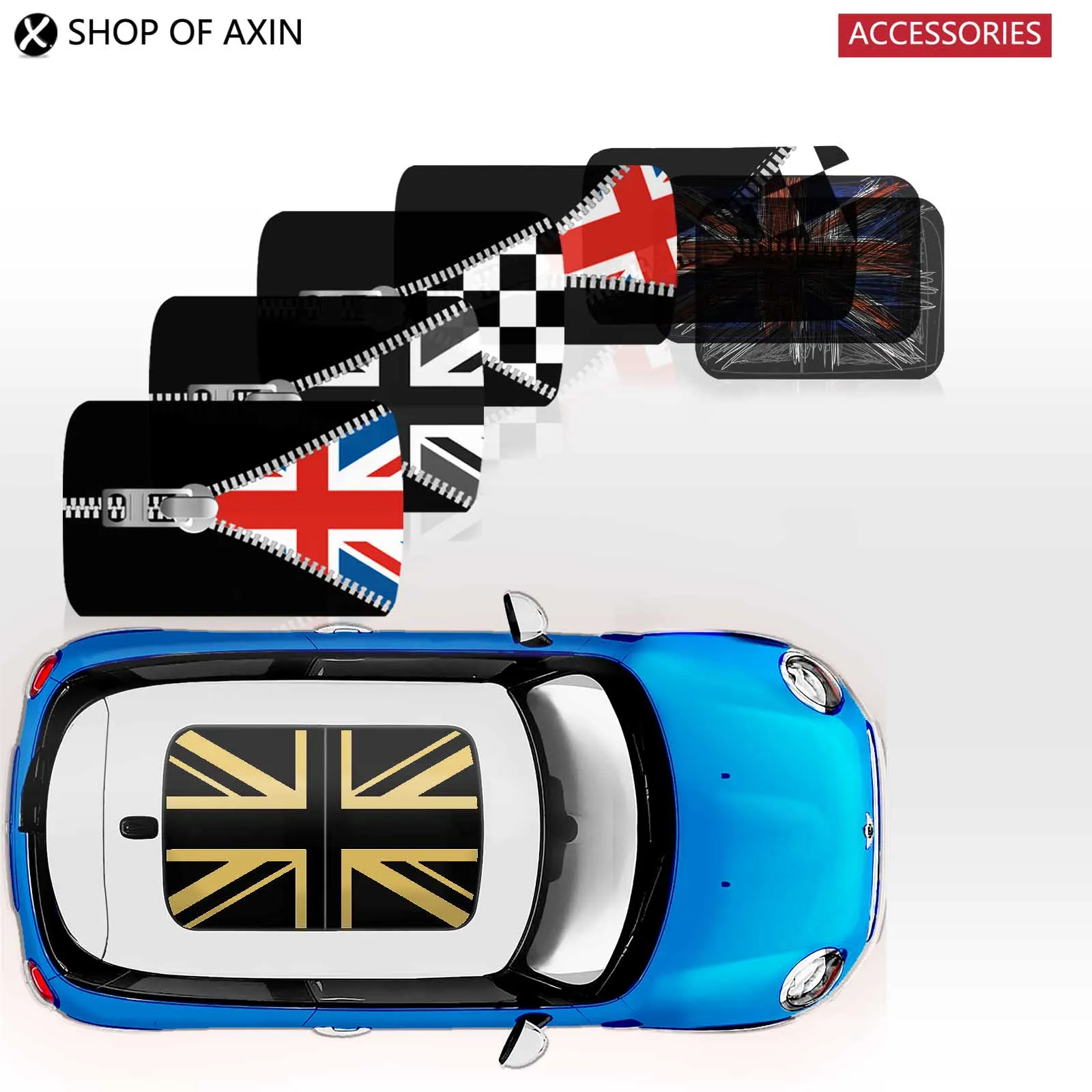 Фото Графические Наклейки на крышу Union Jack Sun Sunroof для мини-клуба, земляного человека, Hardtop R50, R53, R55, R56, R60, R61, F54, F55, F56, F60 №1