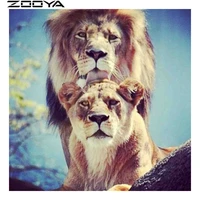 zooya diamond embroidery cross stitch animal lion mother and child 5d diy diamond painting embroidered with rhinestones r724