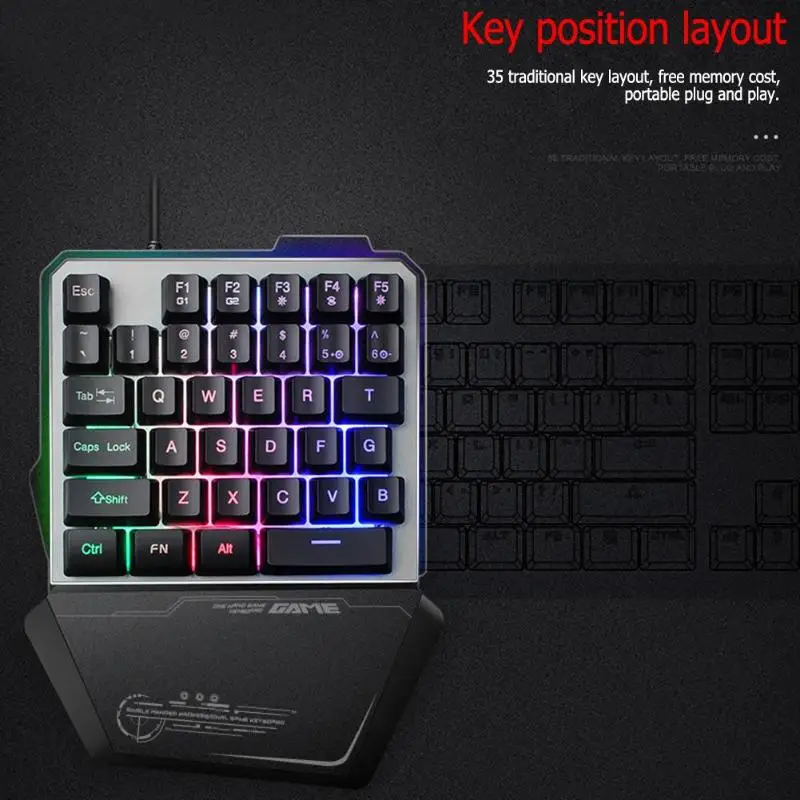 G40 одна рука USB профессиональная Проводная 35 клавишная игровая клавиатура RGB светодиодный подсветка клавиатура для PUBG ПК компьютер