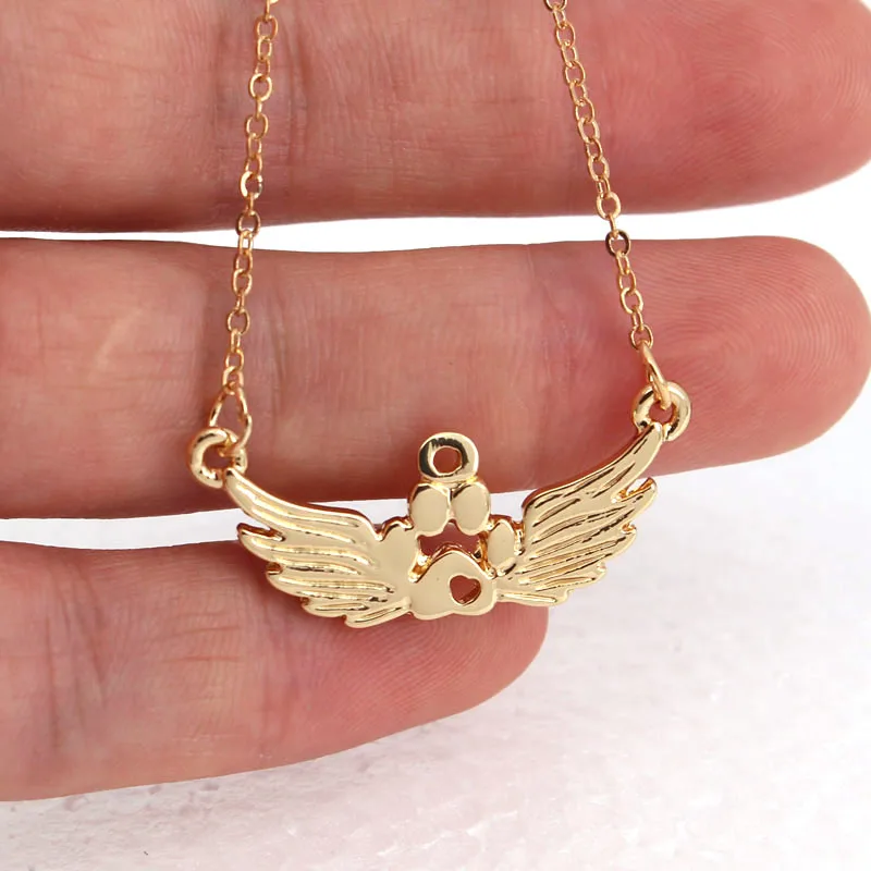 

hzew cute Angel wings dog cat Paw claw pendant necklace Angel necklaces