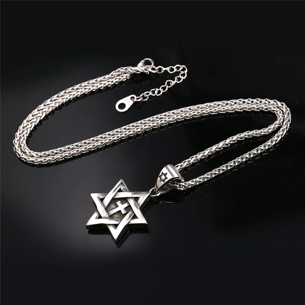 Мужское ожерелье с крестом в виде еврейской звезды из нержавеющей стали |