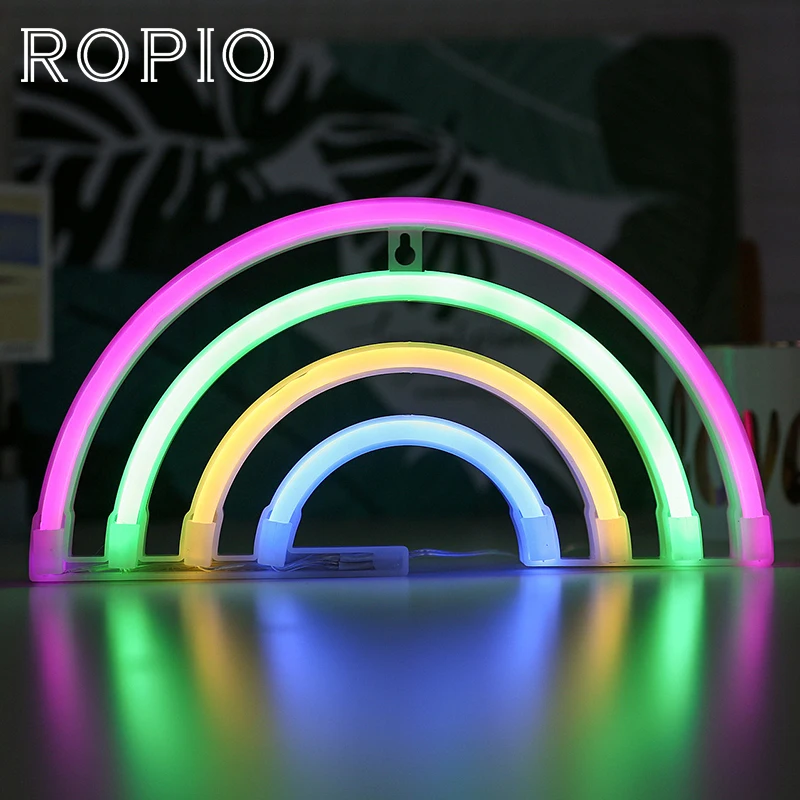 

ROPIO Rainbow Shape Atmosphere Night Light Sign Unique Design Wall Decor For Christmas Wedding Birthday Party Decoration
