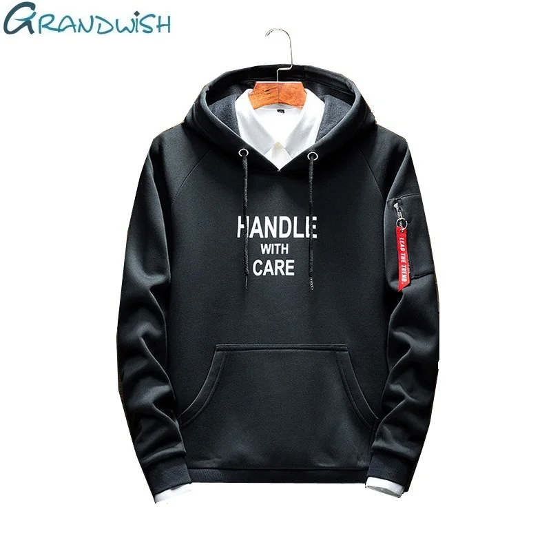 Grandwish/толстовка с принтом Мужская одежда одноцветная толстовка капюшоном зима