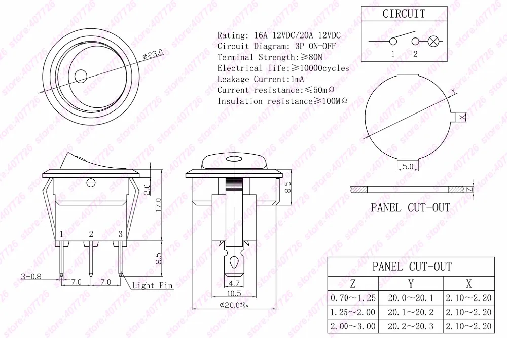 Круглый Кулисный переключатель dia.23 мм для автомобиля 100 шт. мини с LED Dot 12 В/16 А 3
