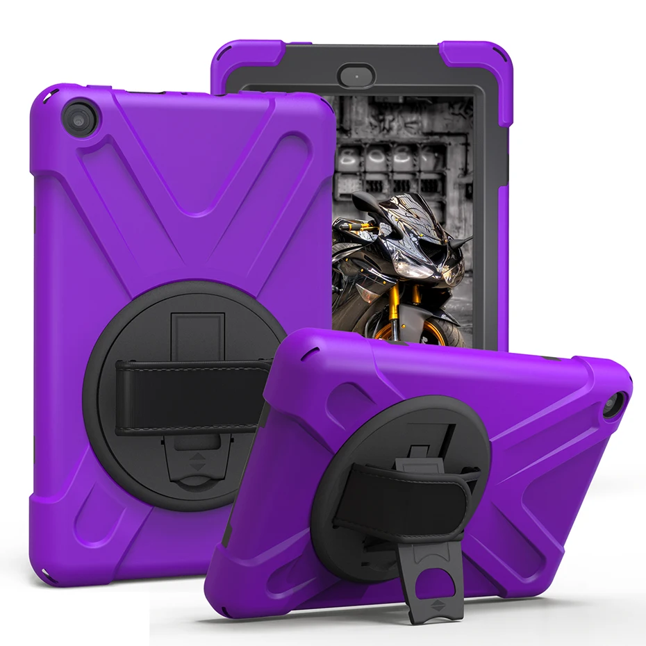 Вращающийся на 360 градусов чехол-подставка для Amazon Kindle Fire HD 8 HD8 с ремешком на руку противоударный мягкий силиконовый защитный чехол - Цвет: HD82017 Purple